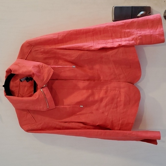 Lafayette 148 New York Coral Lightweight Linen Cowl Neck Jacket 8 - Picture 2 of 7